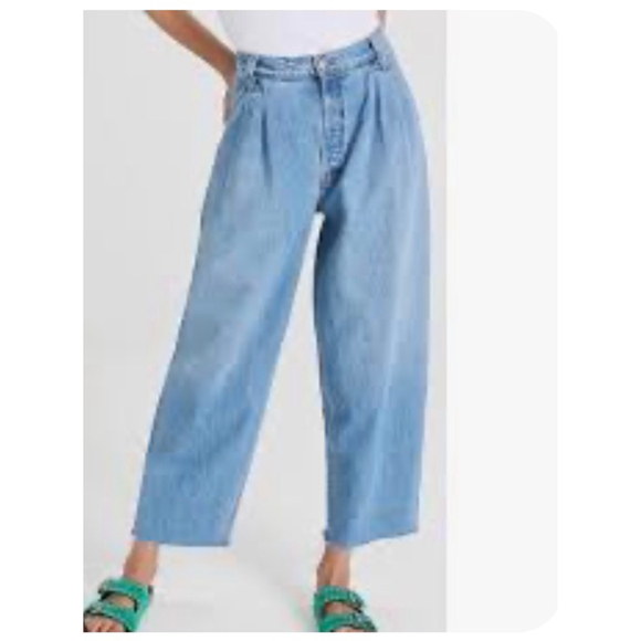 NWT Mother SNACKS Pleated Dip Ankle Wide Straight Leg High Waist Pants Size 28